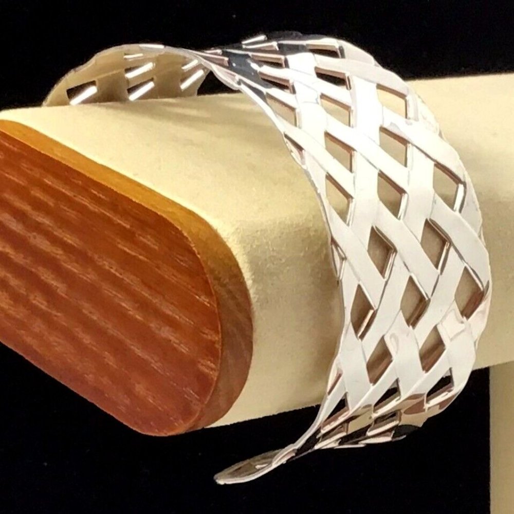 Lattice Sterling Silver Cuff Bracelet Vintage 7” 29g